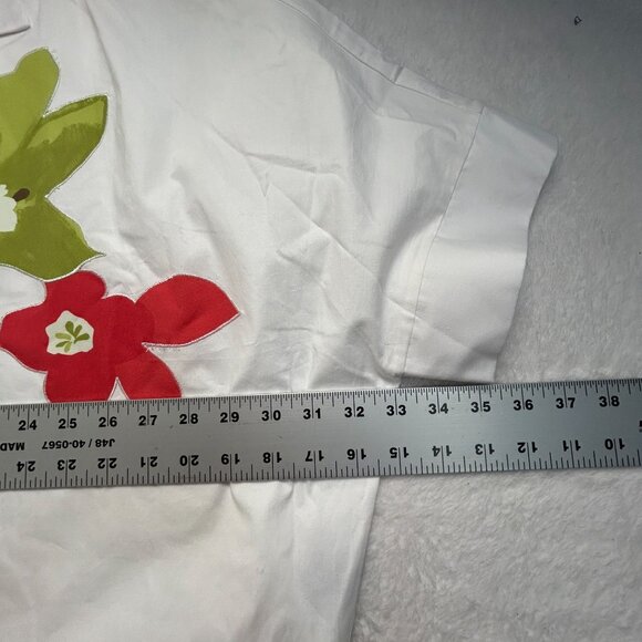 Natori Womens Floral Print Cotton Poplin Blouse Top Large White Collared New - Picture 7 of 8
